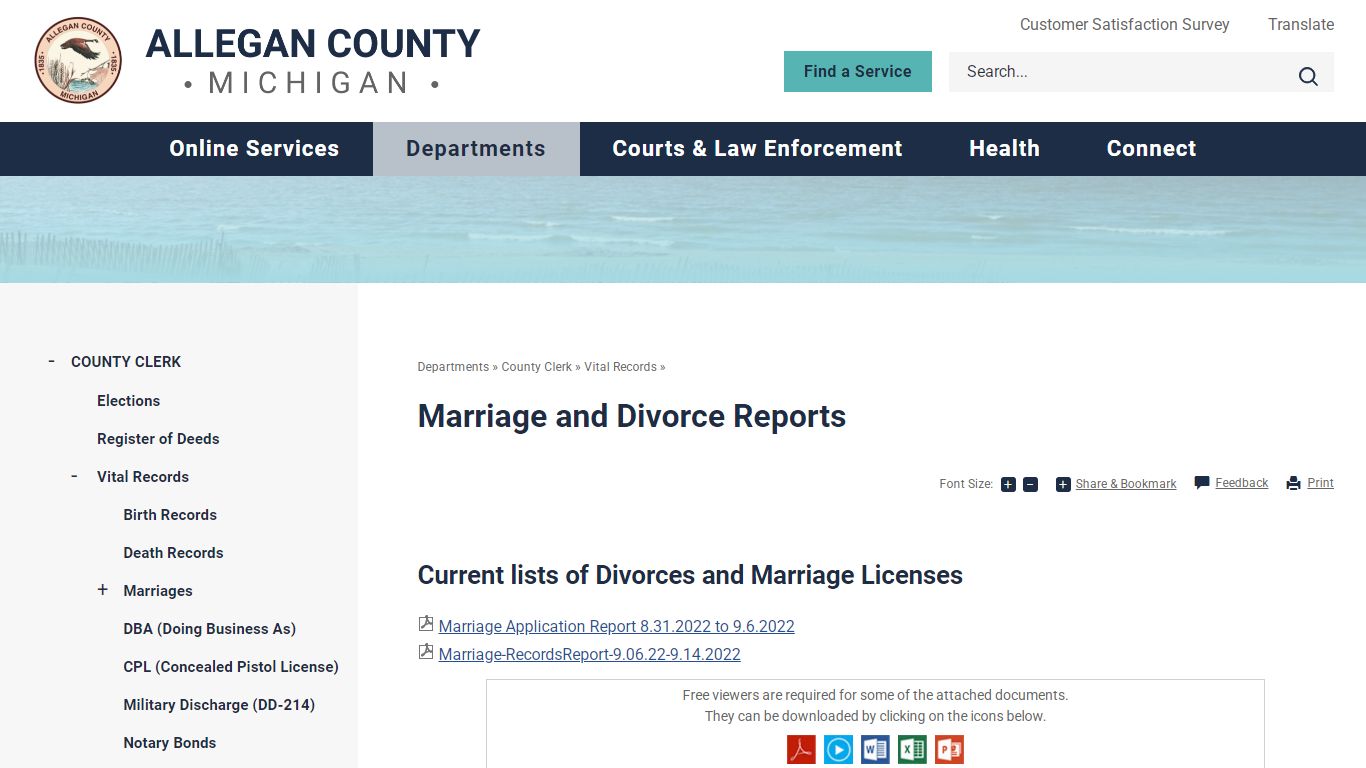 Marriage and Divorce Reports | Allegan County, MI