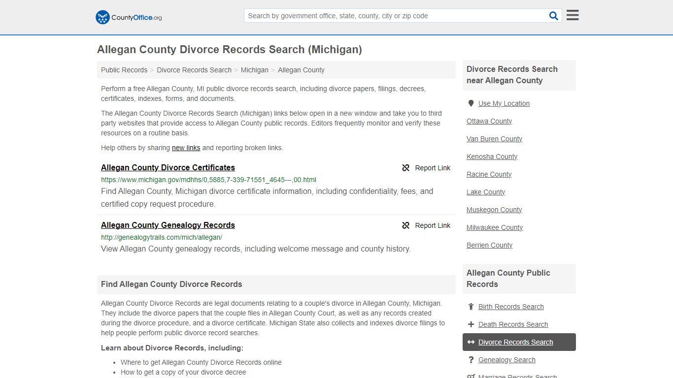 Allegan County Divorce Records Search (Michigan) - County Office